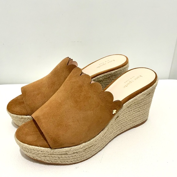 KATE SPADE Tabby Espadrille Sandals Brown Tan Suede Wedge Plaform Mules 9.5 - Picture 5 of 9
